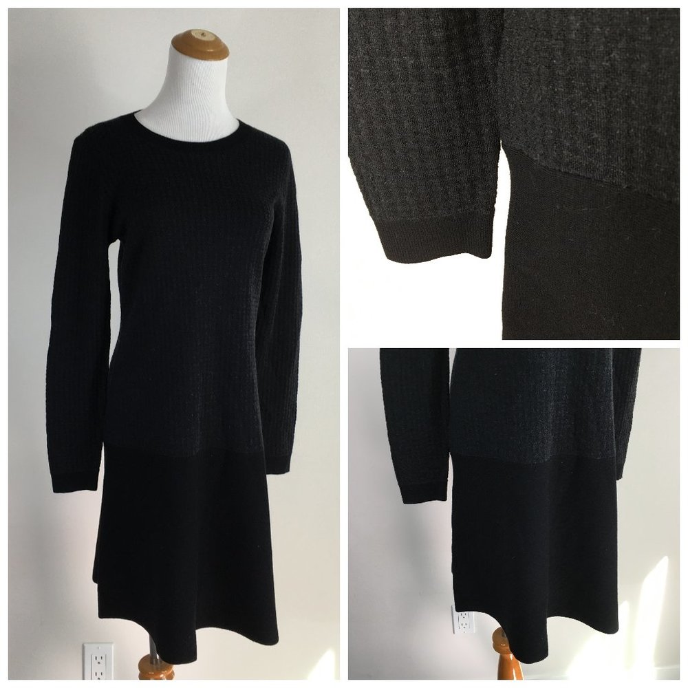 THEORY Black Laretica P Noble Wool Blend Crepe Knit Fit & Flare Dress
